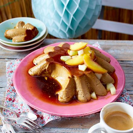 Espressoflan mit Pfirsich-Melonen-Salat Rezept Espressoflan mit Pfirsich-Melonen-Salat Rezept