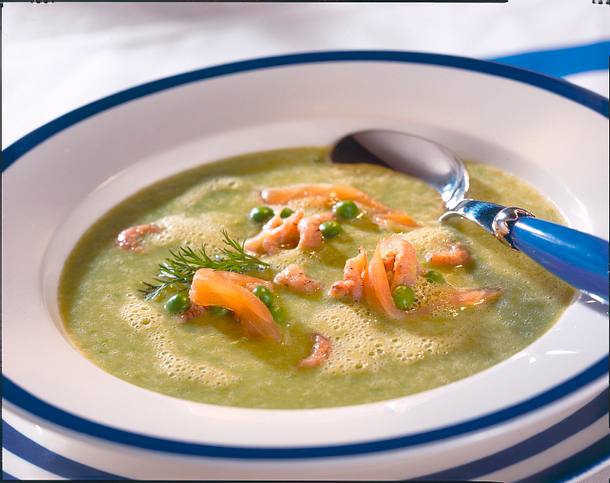 Grüne Erbsensuppe mit Krabben Rezept | LECKER