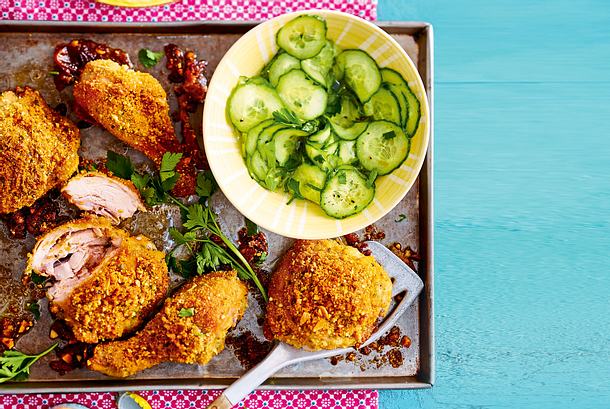 Knusprige Mandel-Hähnchenkeulen Rezept Knusprige Mandel-Hähnchenkeulen Rezept