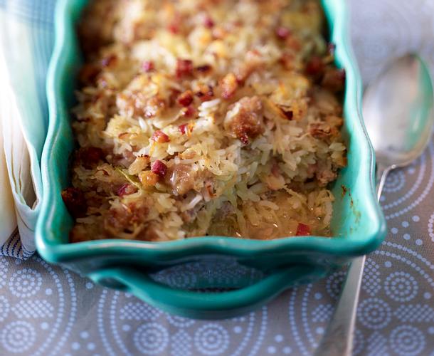 Ofenreis mit Sauerkraut und Mett Rezept Ofenreis mit Sauerkraut und Mett Rezept