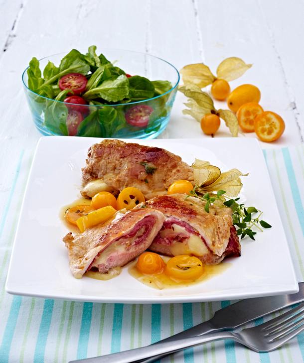 Schweineschnitzel a la Cordon bleu mit Physalis Kumquat Soße Rezept