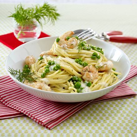 Spaghetti mit Garnelen und Erbsen Rezept Spaghetti mit Garnelen und Erbsen Rezept