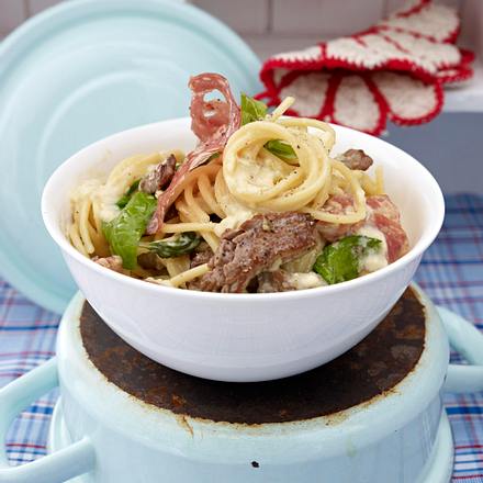 Spaghetti mit Rinderfiletspitzen und Fenchelsalami Rezept Spaghetti mit Rinderfiletspitzen und Fenchelsalami Rezept