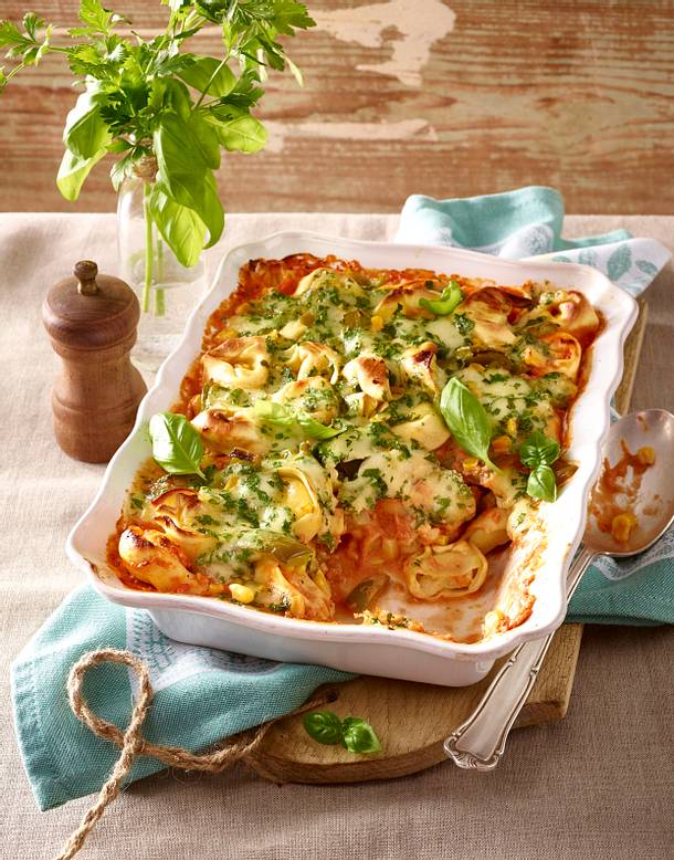 Tortellini Gratin Mit Gruner Paprika Und Mais Rezept Lecker