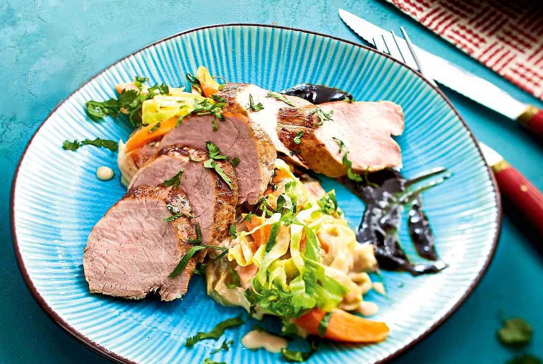 80°-Schweinefilet mit Asiagemüse Rezept 80°-Schweinefilet mit Asiagemüse Rezept