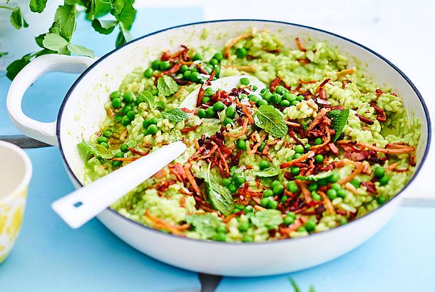 Erbsenrisotto für kleines Geld rezept