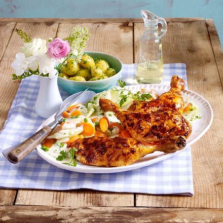 Hähnchenkeulen auf Frühlingsgemüse (Titel Rezepte pur Heft #05) Rezept