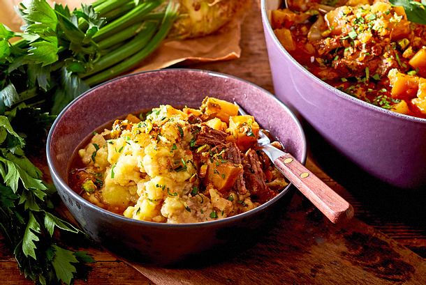 Hohe Rippe mit Sellerie Dreierlei Rezept