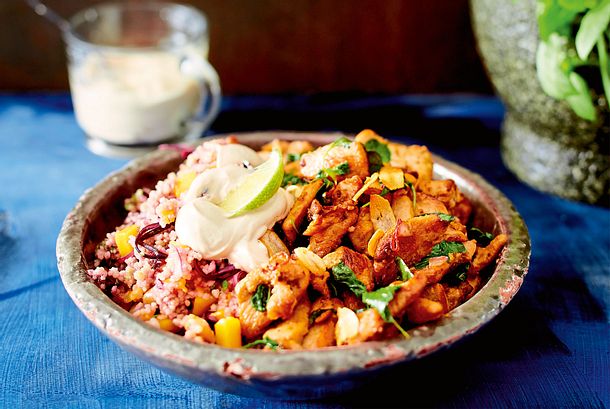 Limettenhähnchen-Melodie mit Couscoussalat und Erdnussdip Rezept-F8591301 Limettenhähnchen-Melodie mit Couscoussalat und Erdnussdip Rezept-F8591301