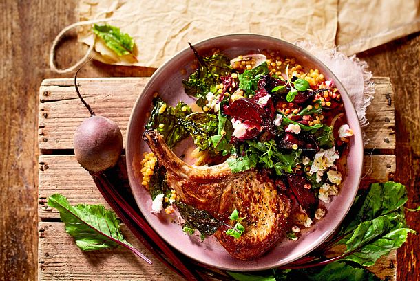 rote-bete-linsen-salat zu Kotelett Rezept