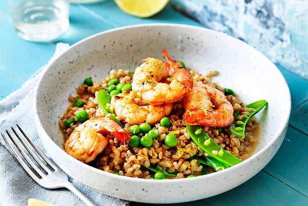 Zitronen-Shrimps auf Gemüse-Graupen Rezept