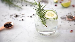 Alkoholfreier Gin im Glas mit Rosmarin und Gurke - Foto: iStock/Mariella McNeany