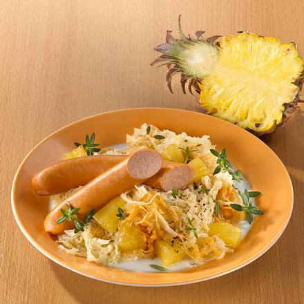 Ananaskraut mit Geflügelwürstchen (Trennkost) Rezept Ananaskraut mit Geflügelwürstchen (Trennkost) Rezept