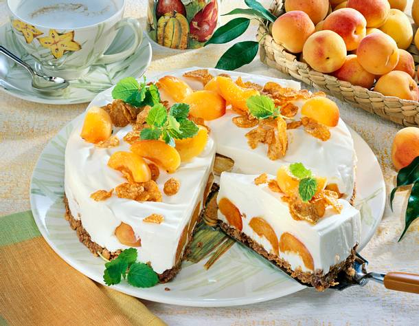 Aprikosen-Joghurt-Torte mit Crunchy-Nut-Boden Rezept Aprikosen-Joghurt-Torte mit Crunchy-Nut-Boden Rezept