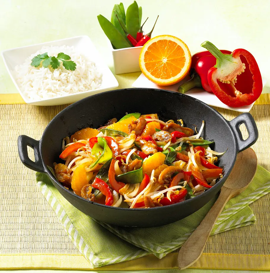 Asia-Huhn mit Paprika und Orangen Rezept Asia-Huhn mit Paprika und Orangen Rezept