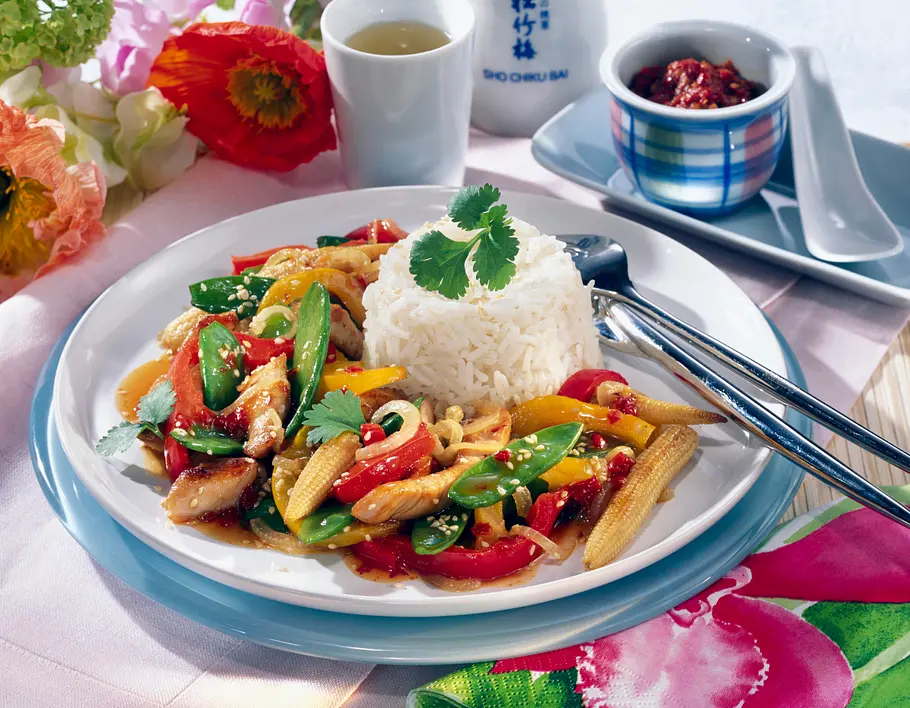 Asia-Puten-Pfanne mit Basmati-Reis Rezept
