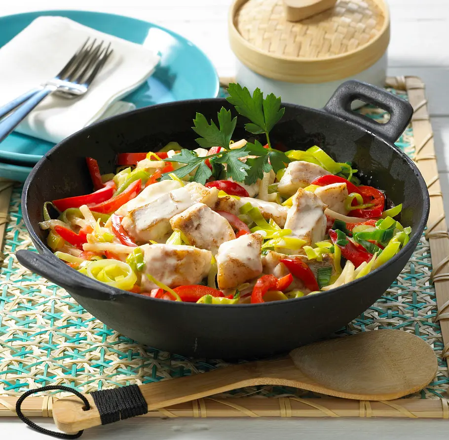 Asiatische Fischpfanne mit Kokosmilch Rezept