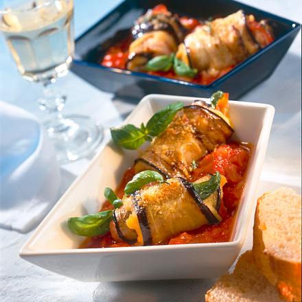 Auberginen-Schinkenröllchen mit Bohnenpüree Rezept