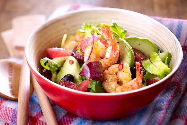 Avocado-Grapefruit-Salat mit Knoblauchgarnelen Rezept