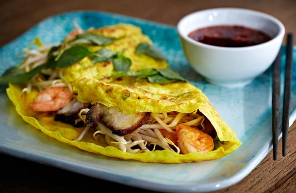 Bánh xèo (Vietnamesiche Crêpes mit Garnelen und Schweinebauch) Rezept Bánh xèo (Vietnamesiche Crêpes mit Garnelen und Schweinebauch) Rezept