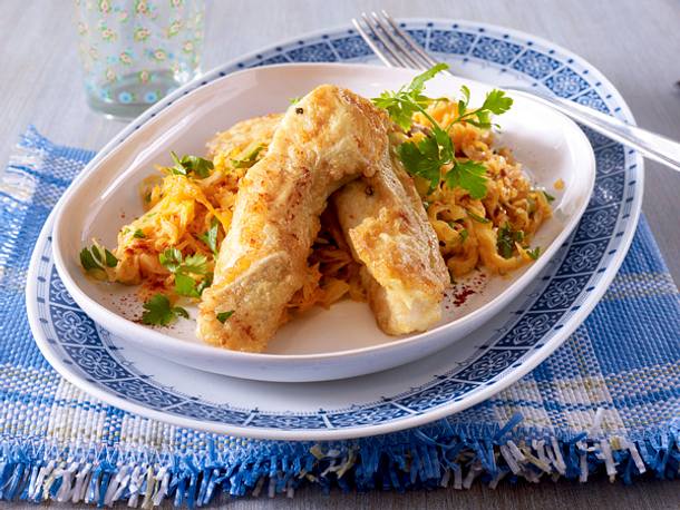 Backfisch mit Sahnesauerkraut Rezept