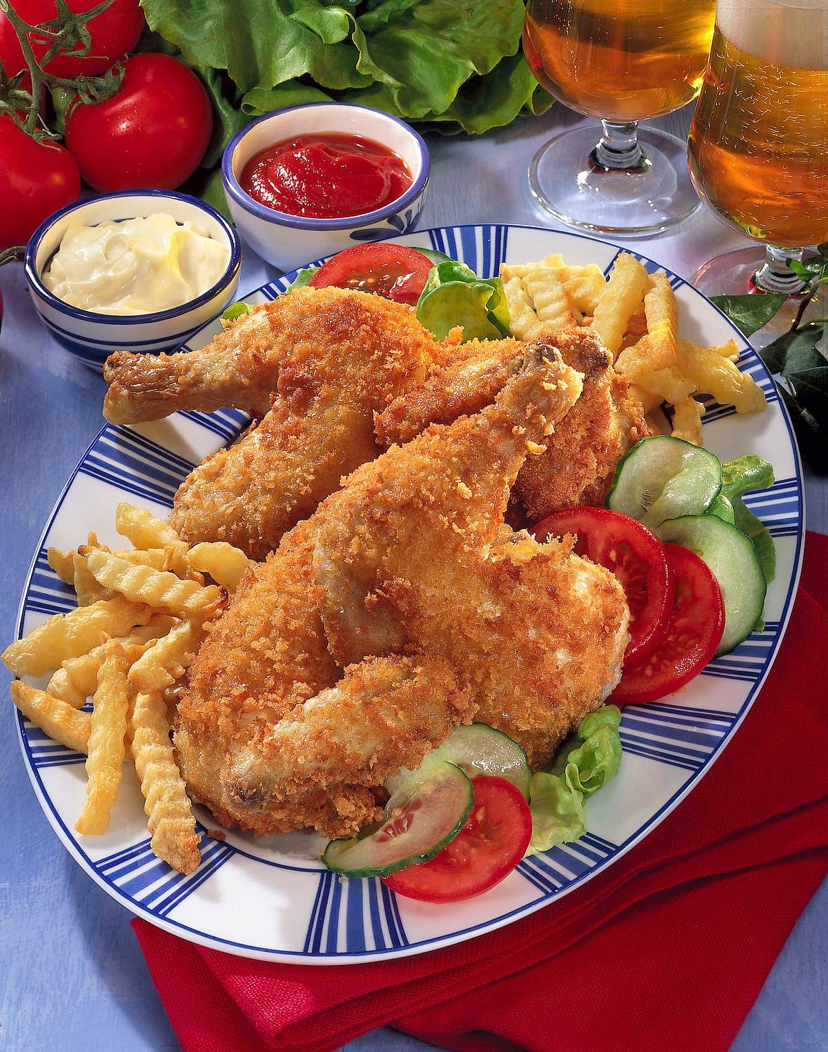 Backhendl mit Pommes frites Rezept