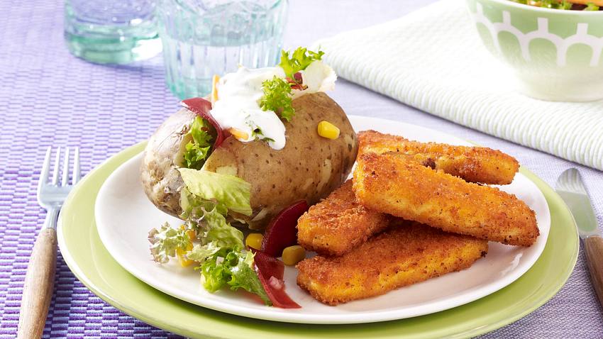 Backkartoffel mit Fischstäbchen und Rote Bete Salat Rezept - Foto: Stellmach, Peter