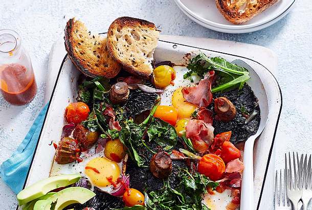 Baked Veggies mit Bacon und Ei Rezept