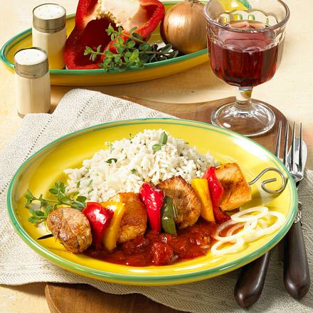 Balkanspieß mit Kräuterreis Rezept Balkanspieß mit Kräuterreis Rezept