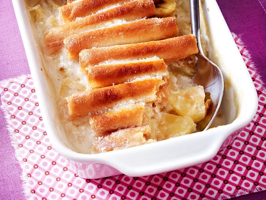 Bananen-Ananas-Gratin mit Kokosmilch Rezept Bananen-Ananas-Gratin mit Kokosmilch Rezept