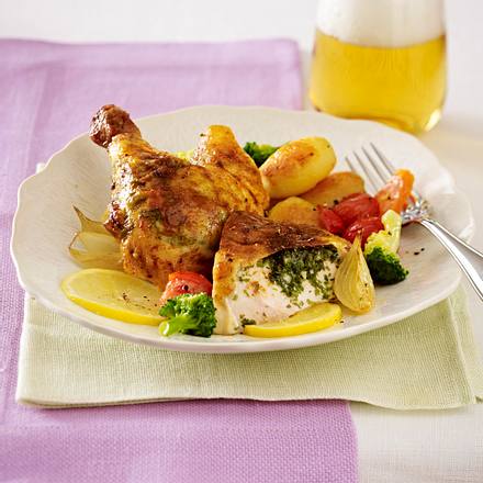 Bauernhuhn mit Zitronen-Bärlauch-Butter Rezept