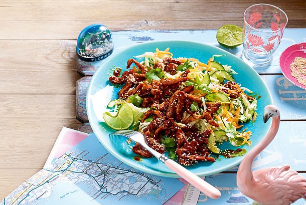BBQ Chicken Stir-Fry and Coleslaw Rezept-F8581301 BBQ Chicken Stir-Fry and Coleslaw Rezept-F8581301