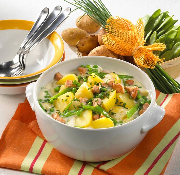 Béchamelkartoffel mit Erbsen und Kasseler Rezept Béchamelkartoffel mit Erbsen und Kasseler Rezept