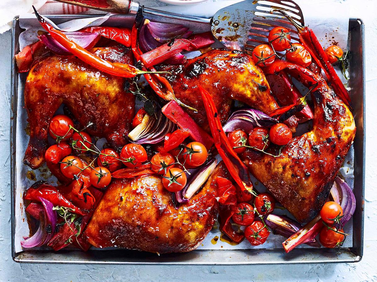 Berry Chicken auf scharfem Rhabarber Gemüse Rezept