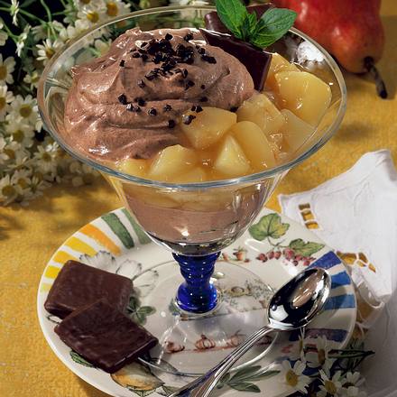 Birnen mit Schoko-Mint-Mousse Rezept Birnen mit Schoko-Mint-Mousse Rezept