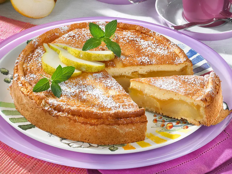 Birnenkuchen mit Pudding-Guss Rezept Birnenkuchen mit Pudding Rezept