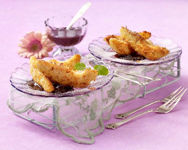 Birnenspalten in Kokospanade Rezept