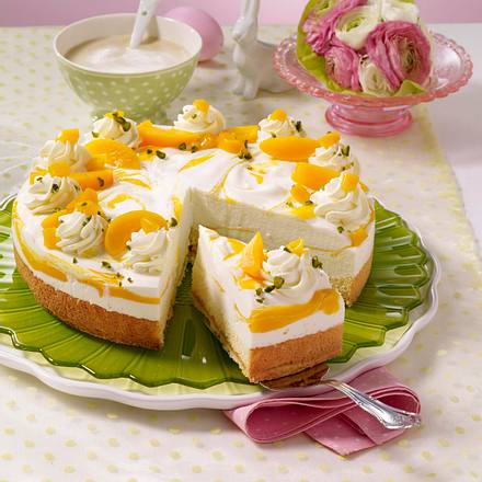 Biskuit-Flocken-Torte mit Mango-Pfirsich-Creme Rezept Biskuit-Flocken-Torte mit Mango-Pfirsich-Creme Rezept