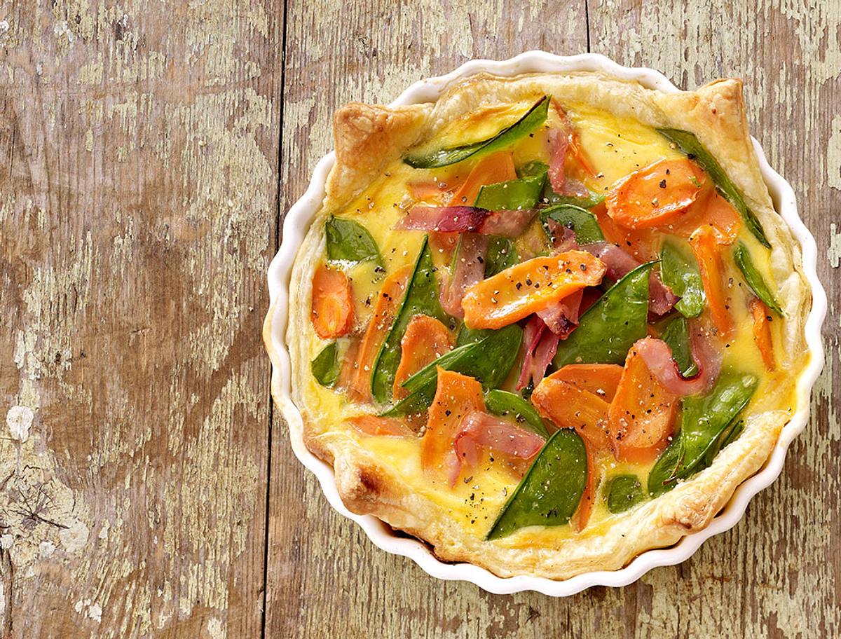 Blätterteig-Quiche mit Gemüse & Schinken Rezept