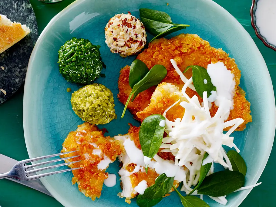 Blumenkohl-Schnitzel mit Cornflakes-Panade
