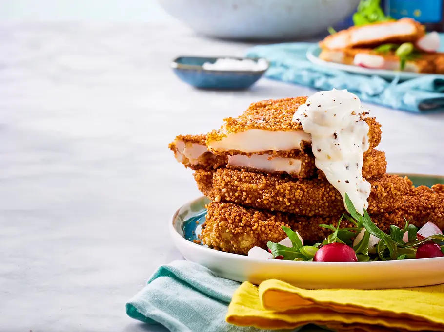 Blumenkohl-Schnitzel zu Radieschen-Rucola-Salat Rezept Blumenkohl-Schnitzel zu Radieschen-Rucola-Salat Rezept