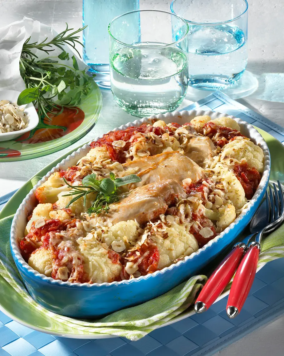 Blumenkohlauflauf mit Hähnchenfilet Rezept Blumenkohlauflauf mit Hähnchenfilet Rezept