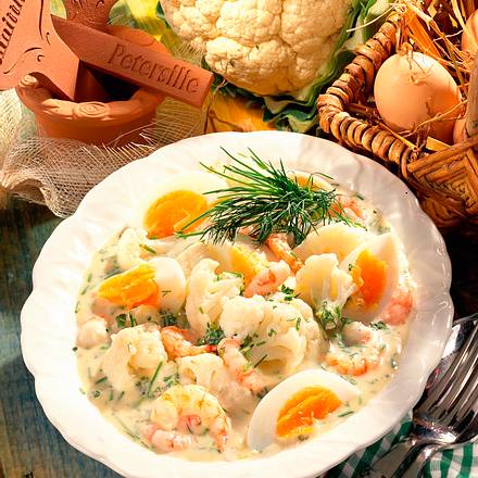 Blumenkohlragout mit Eiern und Shrimps Rezept