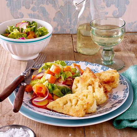 Blumenkohlschnitzel zu Süßkartoffel-Salat Rezept Blumenkohlschnitzel zu Süßkartoffel-Salat Rezept