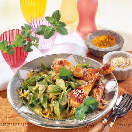 Bohnen-Curry zu Hähnchenunterkeulen Rezept Bohnen-Curry zu Hähnchenunterkeulen Rezept