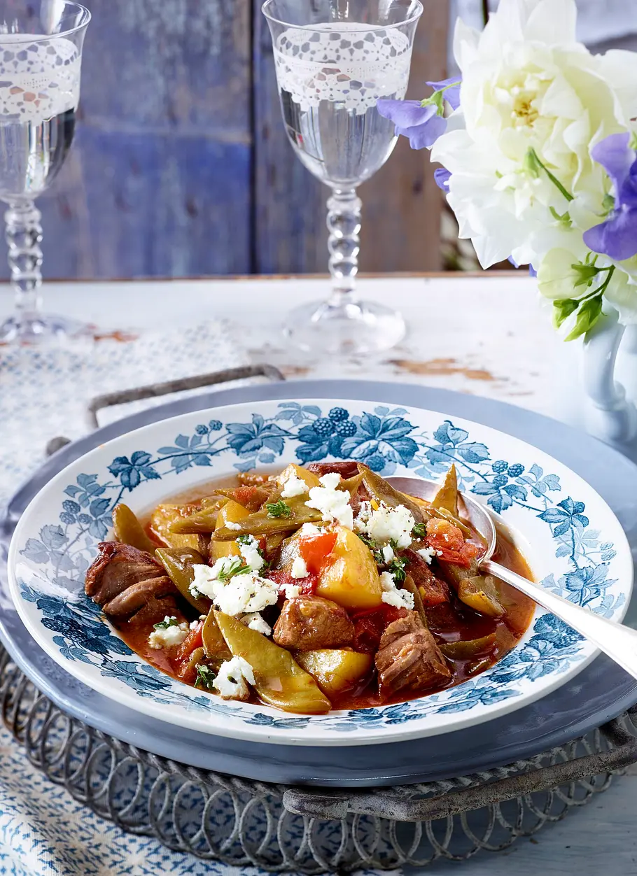 Bohnen-Kartoffel-Stifado mit Lamm Rezept Bohnen-Kartoffel-Stifado mit Lamm Rezept