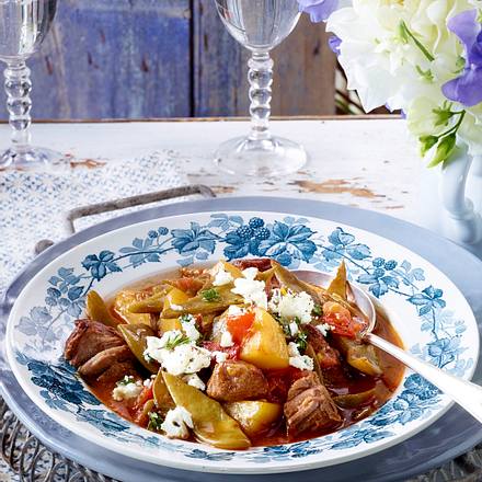 Bohnen-Kartoffel-Stifado mit Lamm Rezept Bohnen-Kartoffel-Stifado mit Lamm Rezept