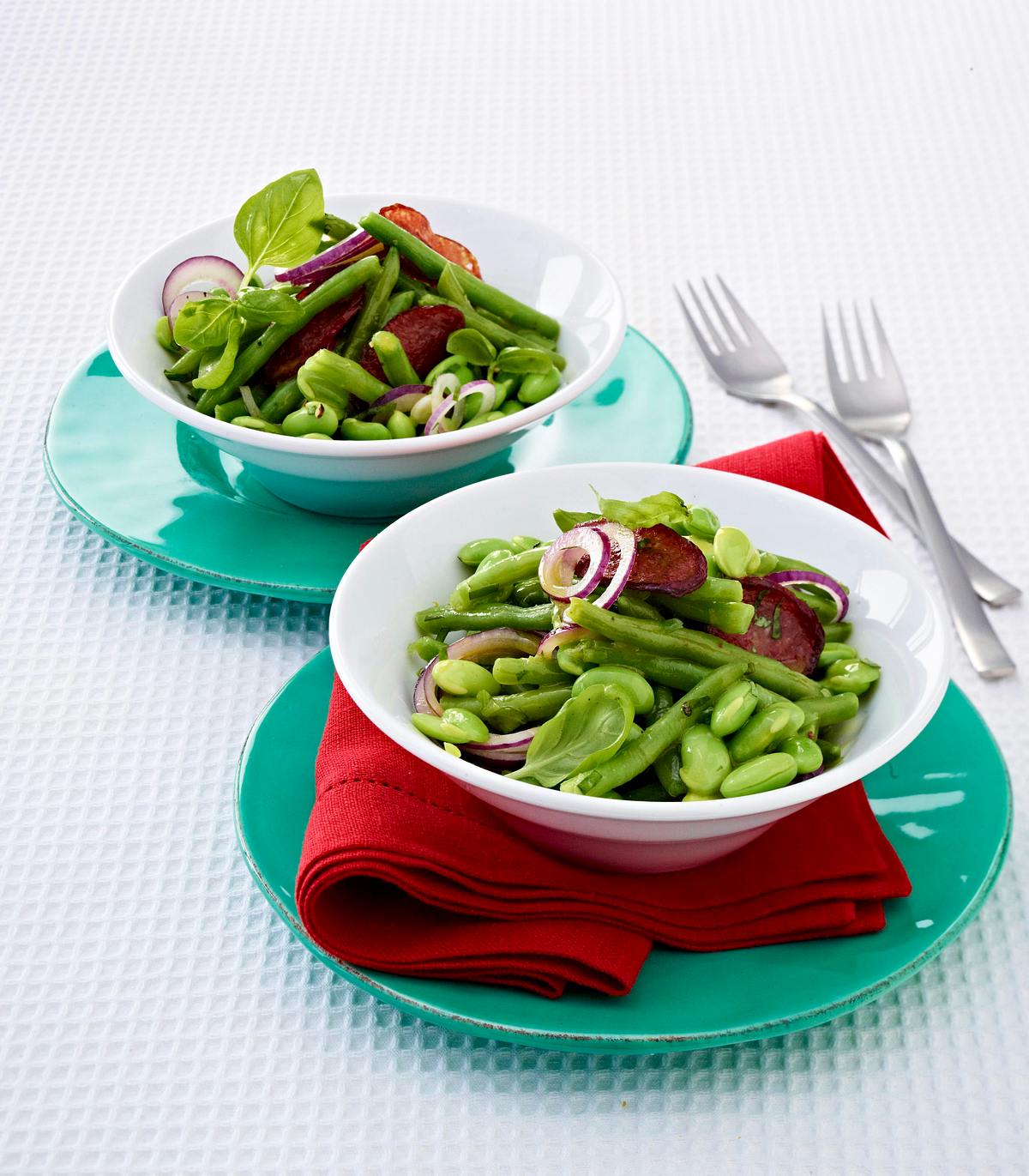 Bohnen-Salat mit Cabanossi-Chips Rezept