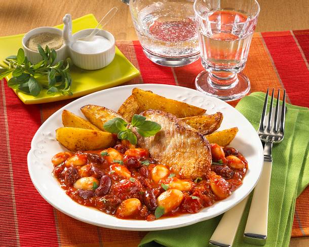 Bohnengemüse mit Schnitzel Rezept Bohnengemüse mit Schnitzel Rezept