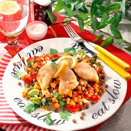 Bratfisch auf Linsengemüse Rezept